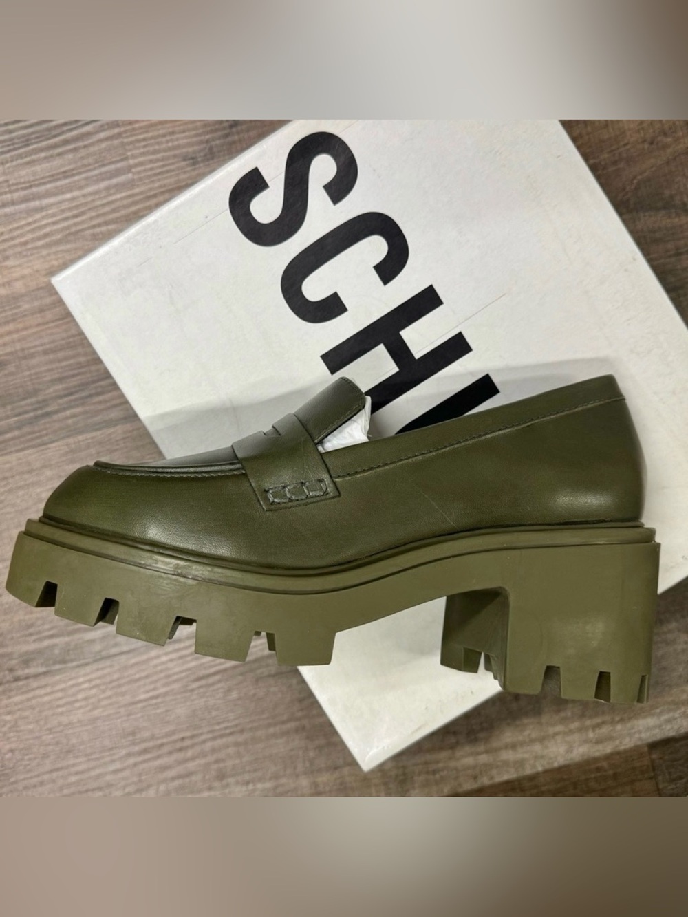 SCHUTZ Olive Platform Lug Sole Penny Loafer